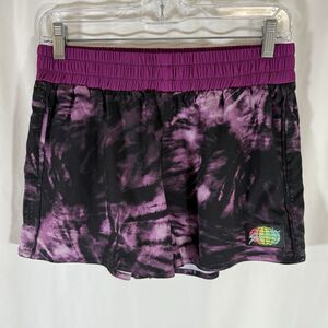 Slunks Shorts Women's Medium Purple Black Tie Dye Elastic Waist Zip Pockets